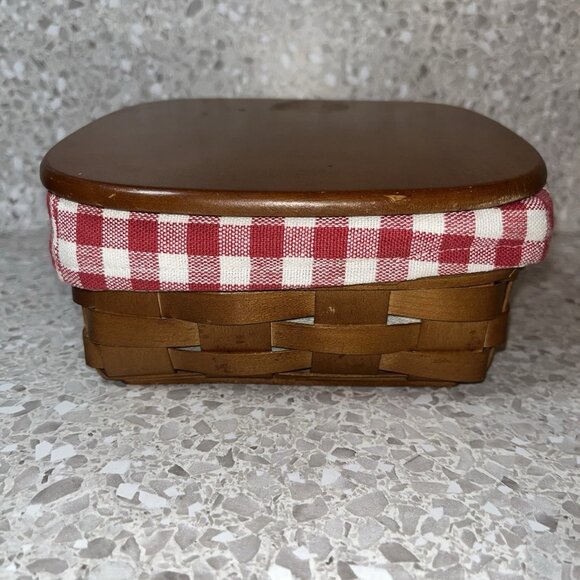 Heritage Mint Ltd Canadian Maple Basket With Lid & Liner Red & White Checkered - Picture 7 of 16